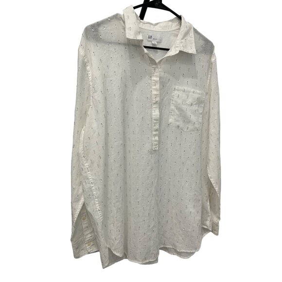 Gap Womens Boyfriend Fit Long Sleeve Shirt XL White Cotton Blend - Picture 3 of 8